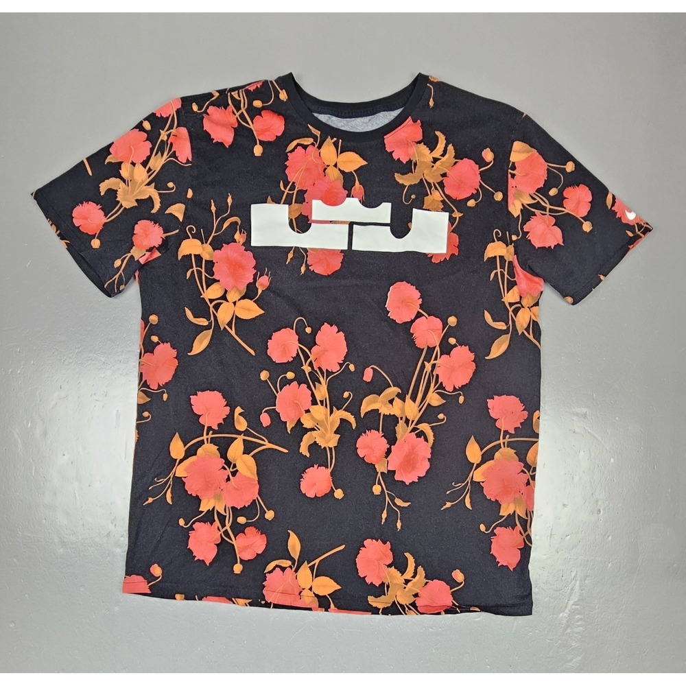 Nike QT Lebron Easter‎ T-Shirt Mens 2XL Black Orange Pink Floral 717897-010